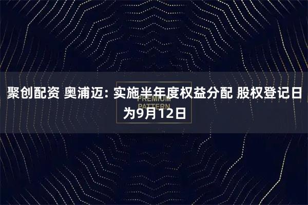 聚创配资 奥浦迈: 实施半年度权益分配 股权登记日为9月12日